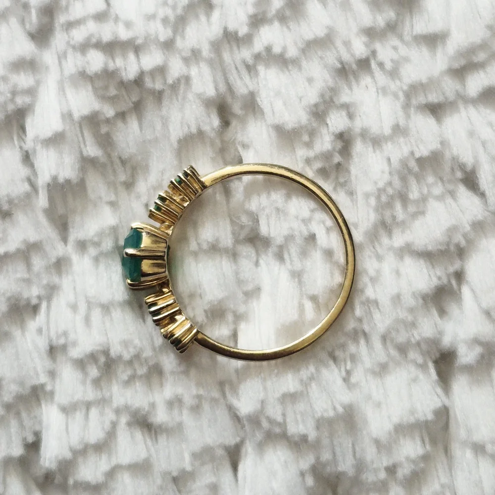 14k Yellow Gold Vermeil Emerald Engagement Ring - Picture 5 of 7